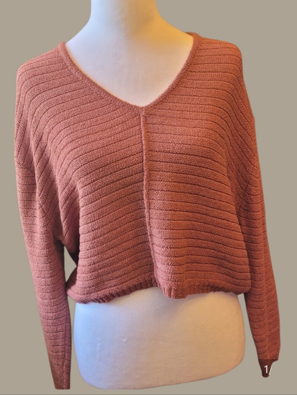 Billabong Rust-Tone Cropped V-Neck Ribbed Sweater